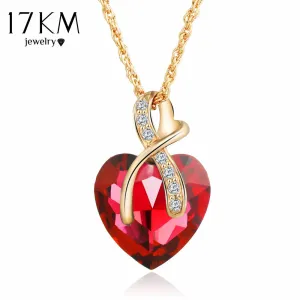 17KM 2016 Fashion Jewelry 4 colors Austrian Crystal Heart Pendant Necklace Women Gold Color Love Necklaces & Pendants Collares