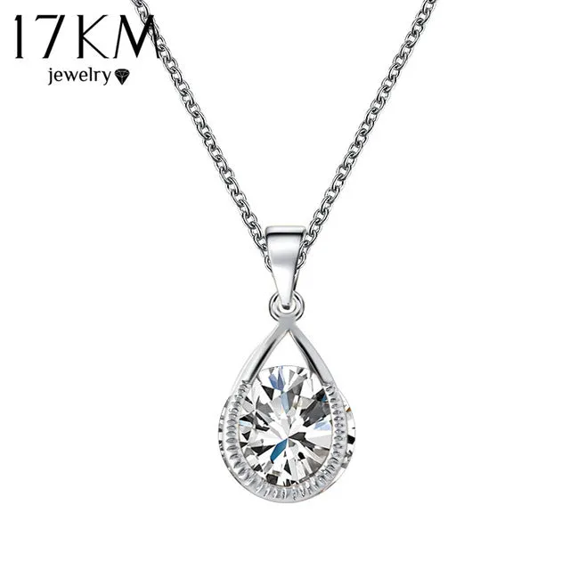 17KM Valentine's Gift Austrian Crystal Water Drop Necklaces & Pendants Gold Color Silver Color collares Maxi Necklaces for Women