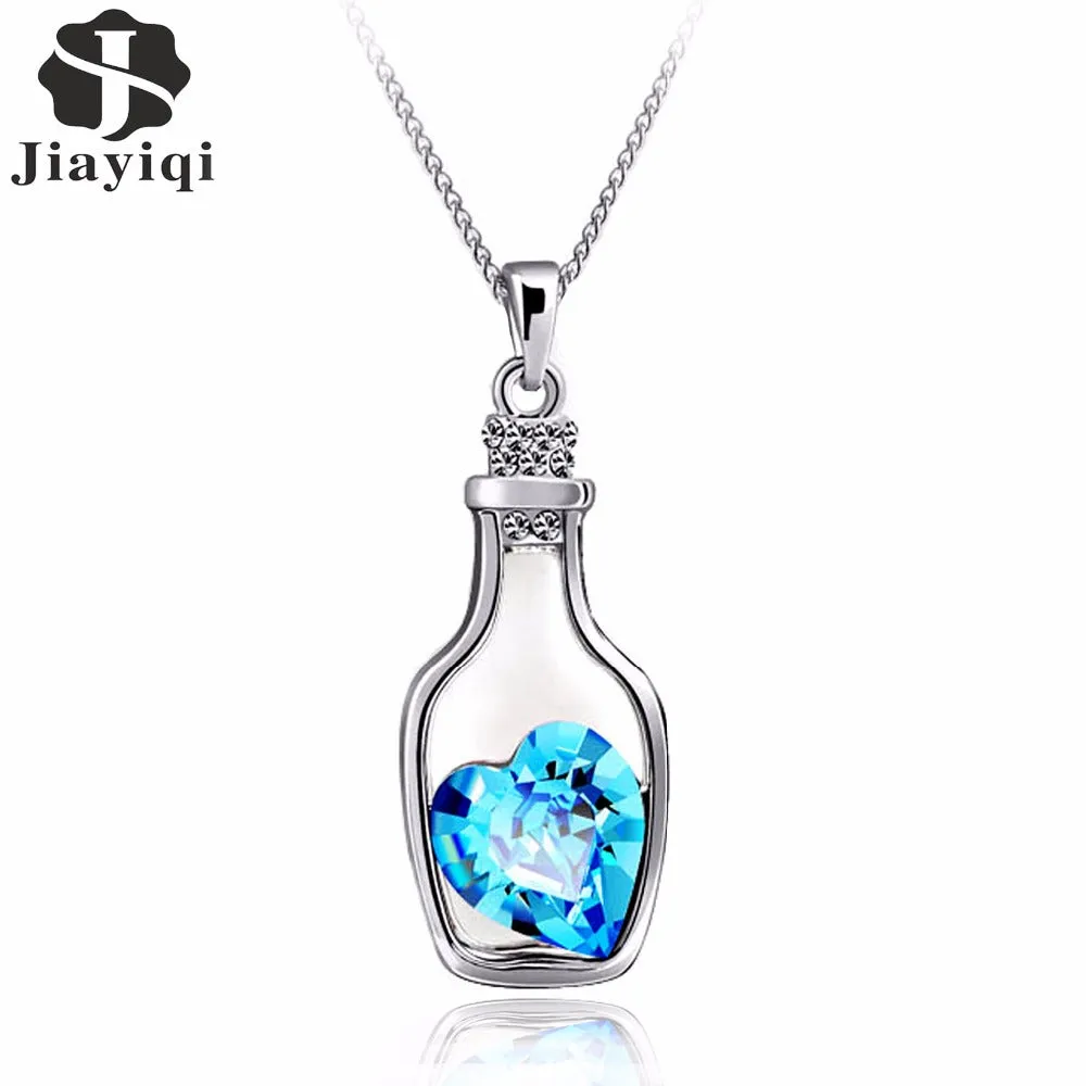 2017 New Silver color Jewelry Bottle Heart Shape Cubic Zircon Statement Necklace&Pendants Crystal Collares for Women Gift