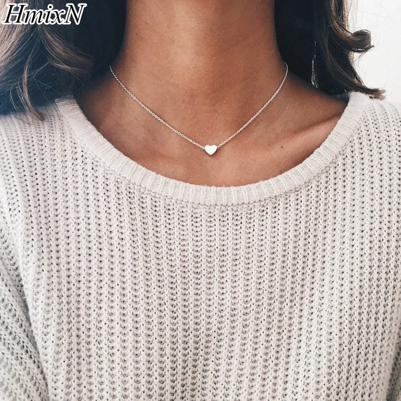 2PCS heart style choker necklace small love Chocker Silver Chain For Women Pendants Collares Mujer collier femme joyas collana