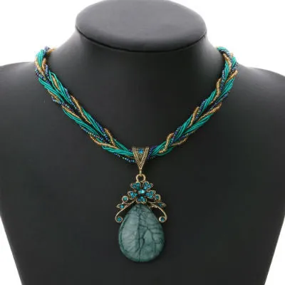 Bohemian Necklace Jewelry Fashion Popular Retro Bohemia Style Multilayer Beads Chain Crystal Gem Water Pendant Necklace