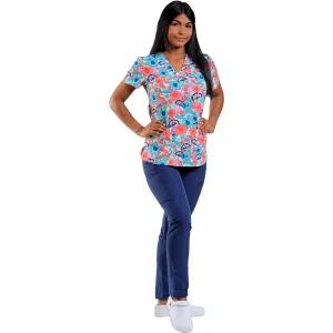 Camisa estampada con Flores Rosadas y Azules Printed