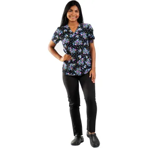 Camisa estampada Negra con flores azules y rosadas Printed