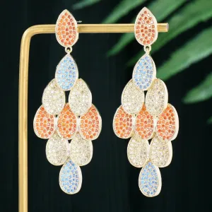 Facebook ins Trendy Shiny CZ Drop Dangle Long Earrings For Women