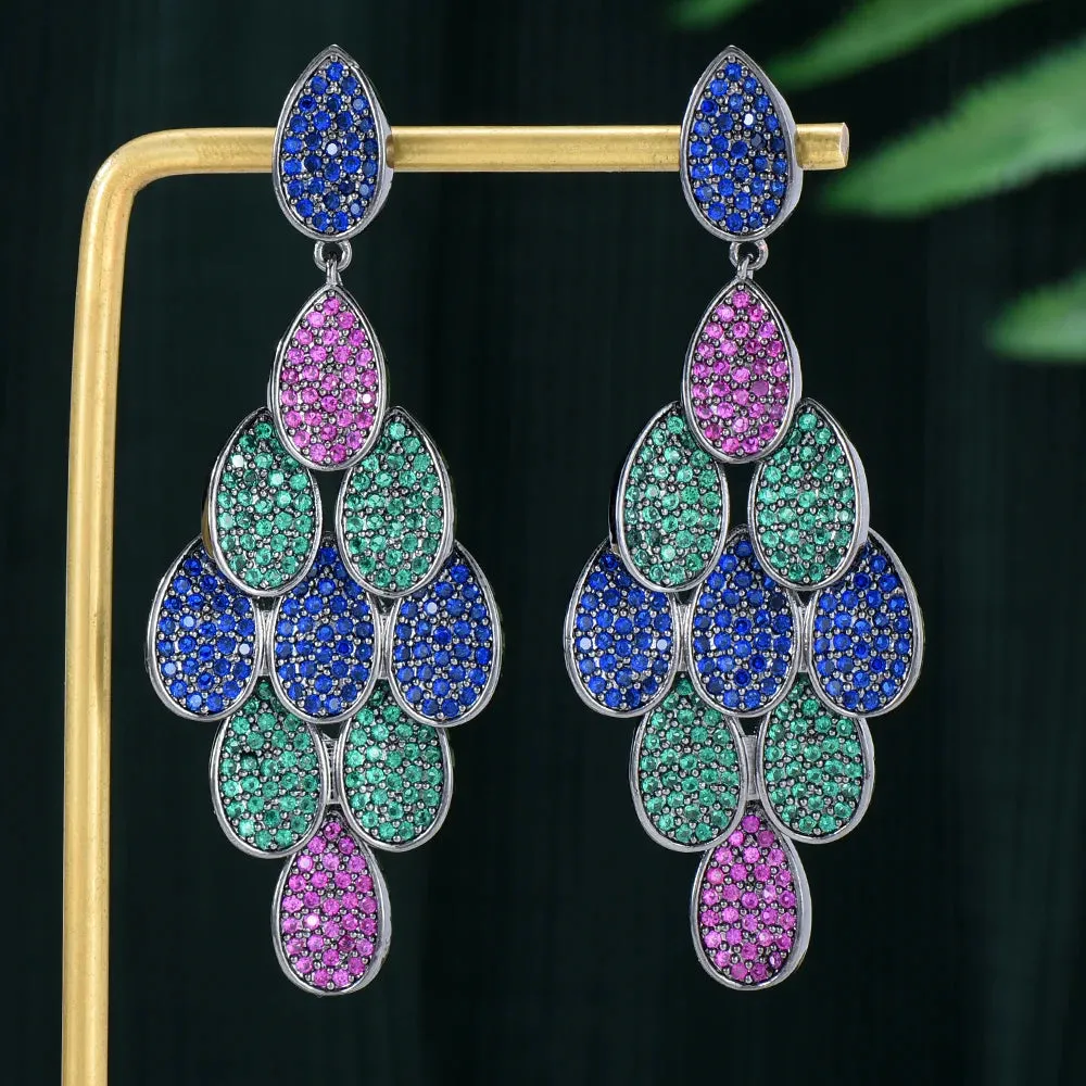 Facebook ins Trendy Shiny CZ Drop Dangle Long Earrings For Women