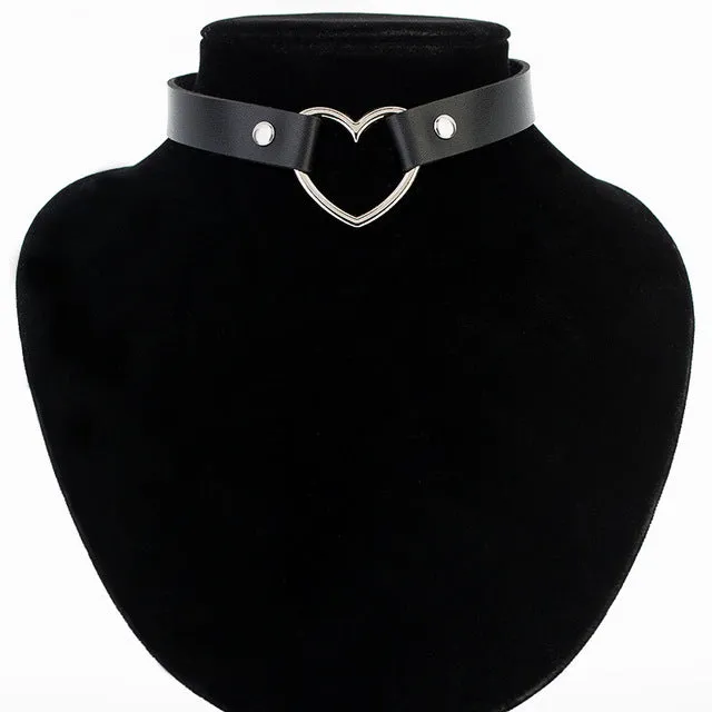 Fashion Punk Gothic Leather Choker Necklace Women Heart Studded Chocker Torques Necklace Jewelry Gifts Collares Mujer 2017 Kolye