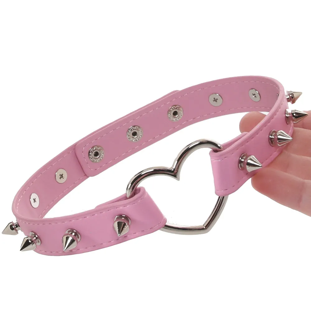 Master Series Spiked Heart Choker in Pink