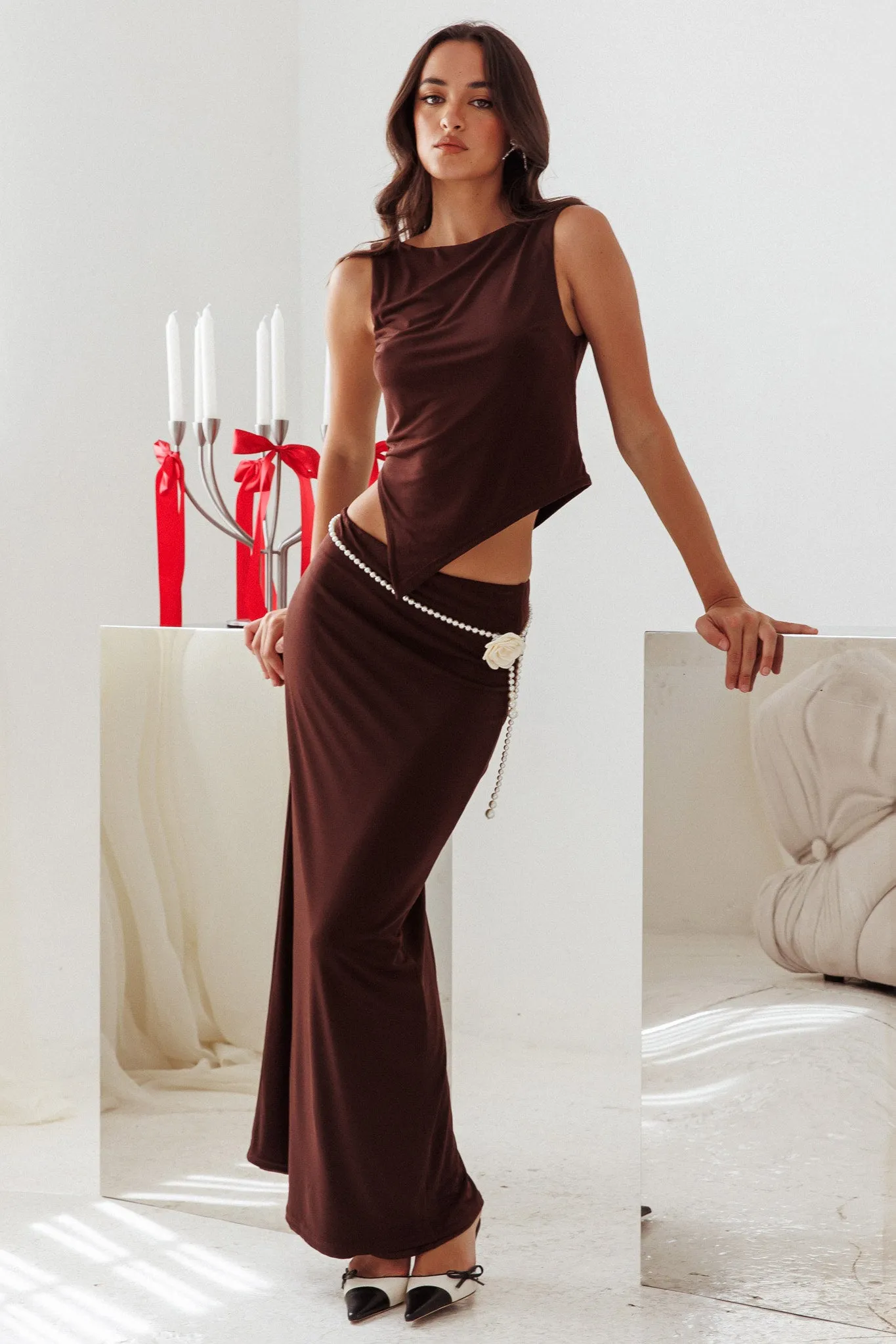 Palos Verdes Asymmetrical Hem Top Chocolate