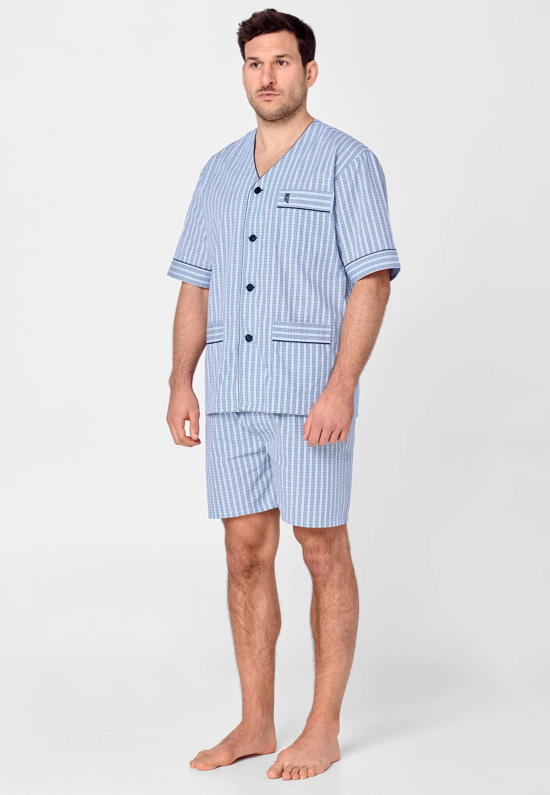 Pijama Hombre Verano Corto Judo Popelín Cuadros - Azul 4532_38