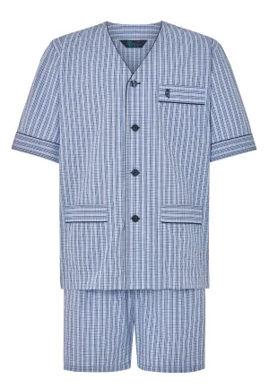 Pijama Hombre Verano Corto Judo Popelín Cuadros - Azul 4532_38