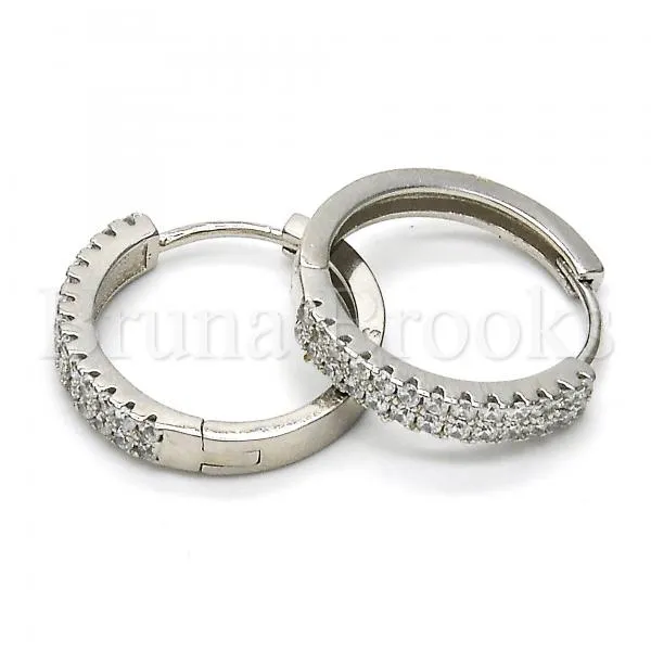 Sterling Silver 02.175.0081.20 Huggie Hoop, with White Cubic Zirconia, Polished Finish, Rhodium Tone