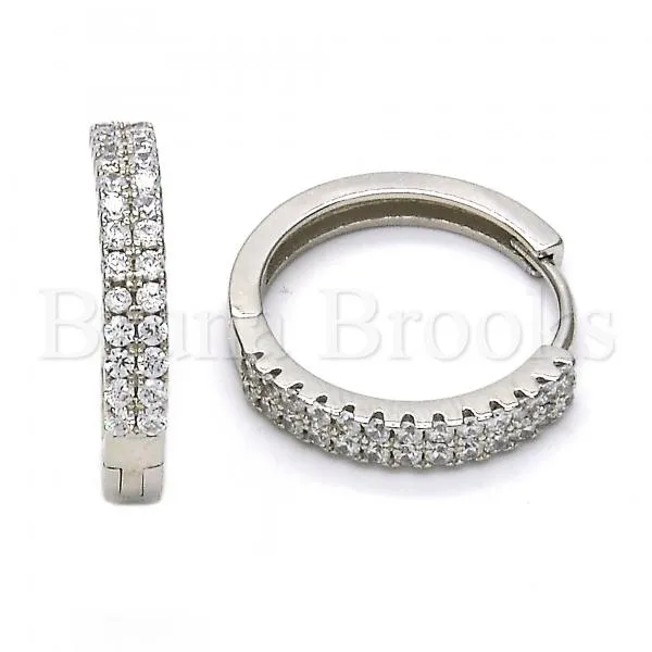 Sterling Silver 02.175.0081.20 Huggie Hoop, with White Cubic Zirconia, Polished Finish, Rhodium Tone