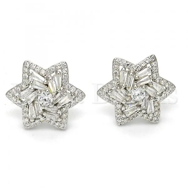 Sterling Silver 02.175.0118 Stud Earring, with White Cubic Zirconia, Polished Finish, Rhodium Tone