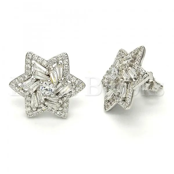 Sterling Silver 02.175.0118 Stud Earring, with White Cubic Zirconia, Polished Finish, Rhodium Tone