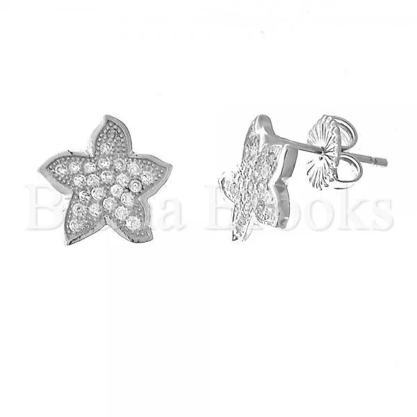 Sterling Silver 02.176.0031 Stud Earring, Star Design, with White Micro Pave, Polished Finish, Rhodium Tone