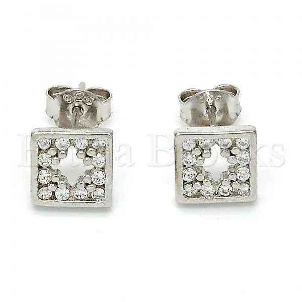 Sterling Silver 02.186.0030 Stud Earring, with White Cubic Zirconia, Polished Finish, Rhodium Tone