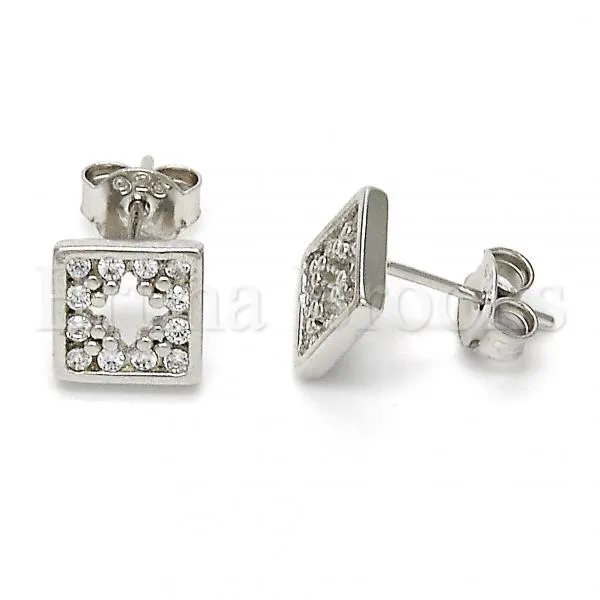 Sterling Silver 02.186.0030 Stud Earring, with White Cubic Zirconia, Polished Finish, Rhodium Tone