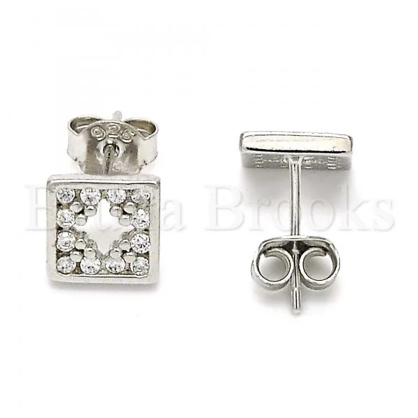 Sterling Silver 02.186.0030 Stud Earring, with White Cubic Zirconia, Polished Finish, Rhodium Tone