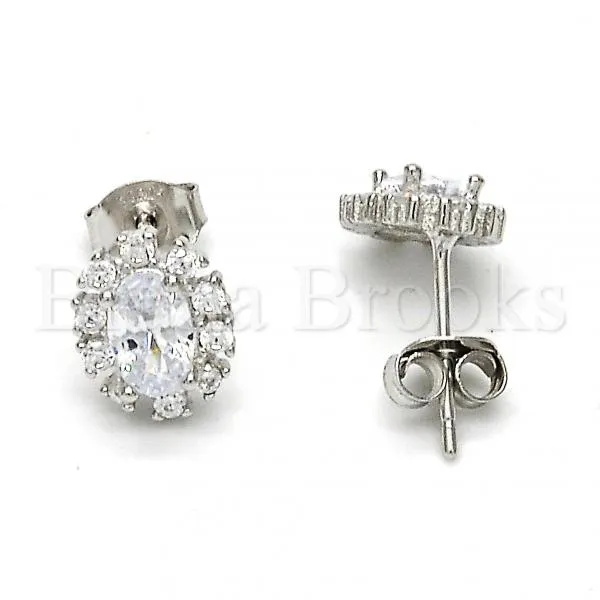 Sterling Silver 02.285.0035 Stud Earring, with White Cubic Zirconia, Polished Finish, Rhodium Tone