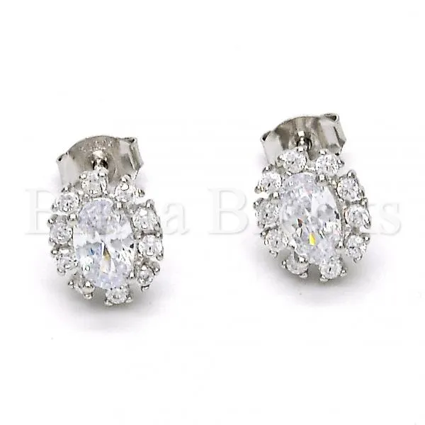 Sterling Silver 02.285.0035 Stud Earring, with White Cubic Zirconia, Polished Finish, Rhodium Tone