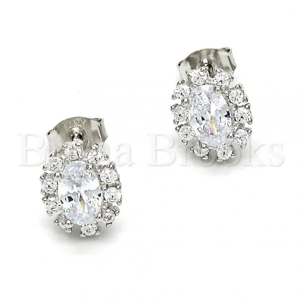 Sterling Silver 02.285.0035 Stud Earring, with White Cubic Zirconia, Polished Finish, Rhodium Tone