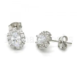 Sterling Silver 02.285.0035 Stud Earring, with White Cubic Zirconia, Polished Finish, Rhodium Tone