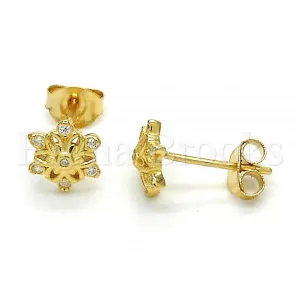 Sterling Silver 02.285.0048 Stud Earring, Flower Design, with White Cubic Zirconia, Polished Finish, Golden Tone