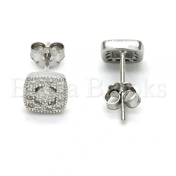 Sterling Silver 02.290.0024 Stud Earring, with White Micro Pave, Rhodium Tone