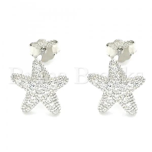 Sterling Silver 02.366.0015 Stud Earring, with White Cubic Zirconia, Polished Finish, Rhodium Tone