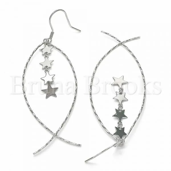 Sterling Silver 02.367.0002 Long Earring, Star Design, Polished Finish, Rhodium Tone