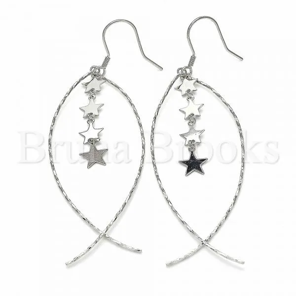 Sterling Silver 02.367.0002 Long Earring, Star Design, Polished Finish, Rhodium Tone