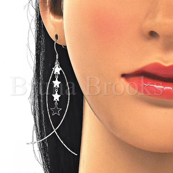 Sterling Silver 02.367.0002 Long Earring, Star Design, Polished Finish, Rhodium Tone