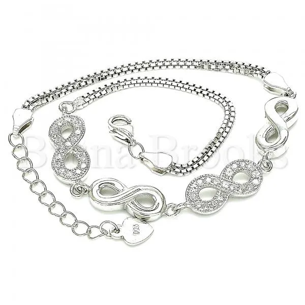 Sterling Silver 03.286.0022.08 Fancy Bracelet, Infinite Design, with White Micro Pave, Polished Finish, Rhodium Tone