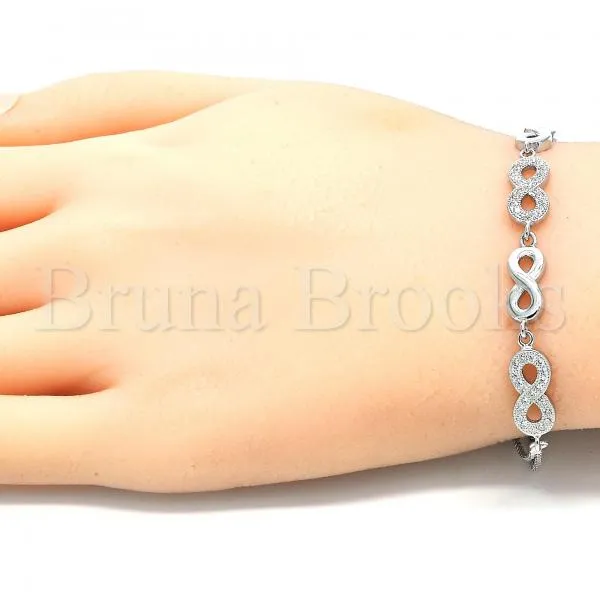 Sterling Silver 03.286.0022.08 Fancy Bracelet, Infinite Design, with White Micro Pave, Polished Finish, Rhodium Tone