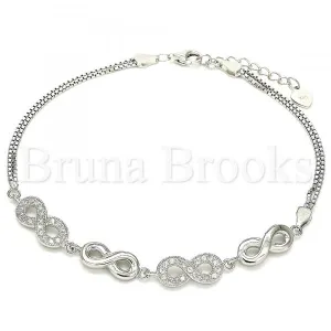 Sterling Silver 03.286.0022.08 Fancy Bracelet, Infinite Design, with White Micro Pave, Polished Finish, Rhodium Tone