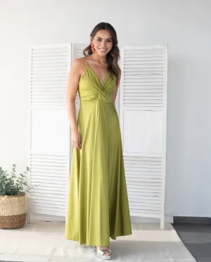 Vestido Largo de Fiesta Nudo Verde Limón